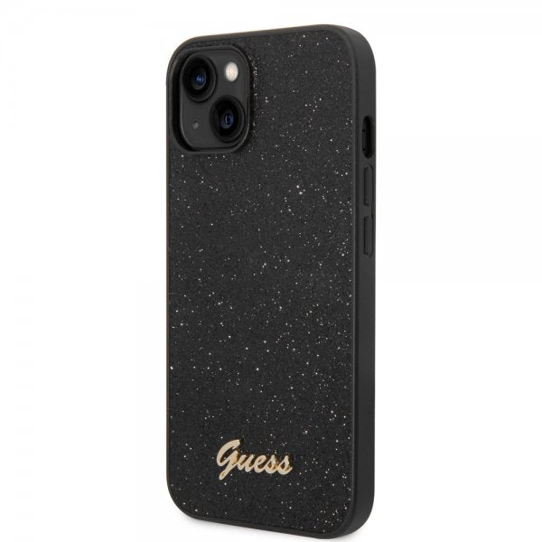 Guess iPhone 14 Skal Glitter Flakes Metal Logo Svart