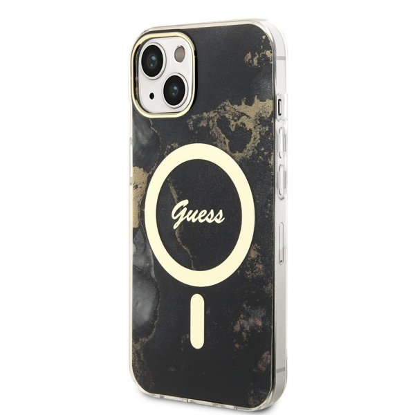 Guess iPhone 14 Skal Golden Marble MagSafe Svart