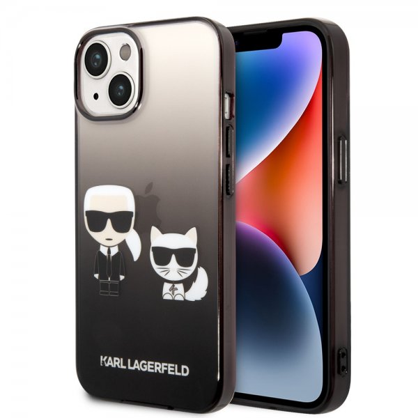 Karl Lagerfeld iPhone 14 Skal Karl & Choupette Gradient Svart