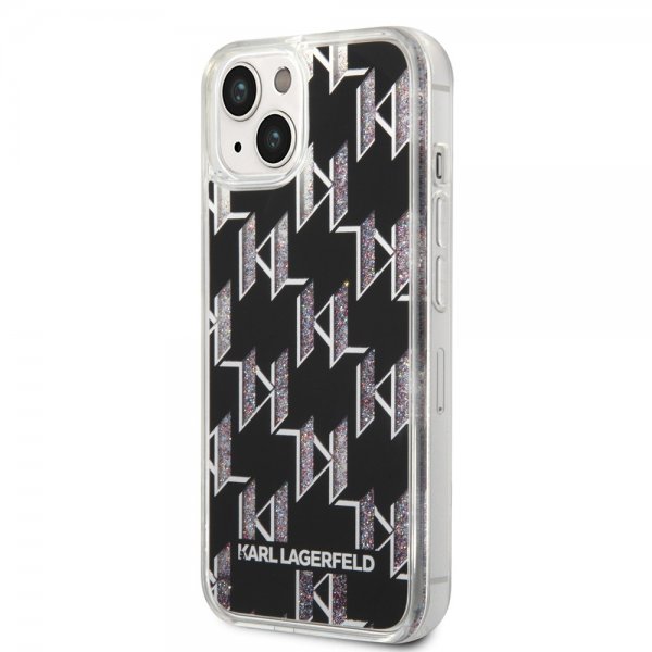 Karl Lagerfeld iPhone 14 Skal Liquid Glitter Monogram Svart