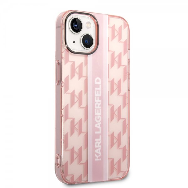 Karl Lagerfeld iPhone 14 Skal Monogram Vertical Stripe Rosa