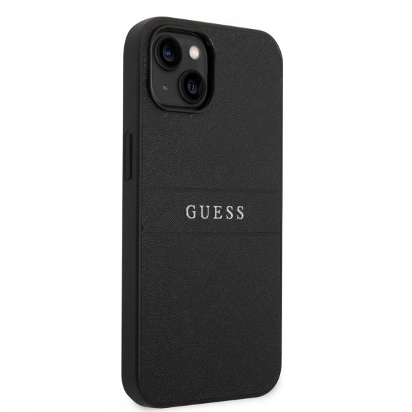 Guess iPhone 14 Skal Saffiano Metal Logo Stripes Svart