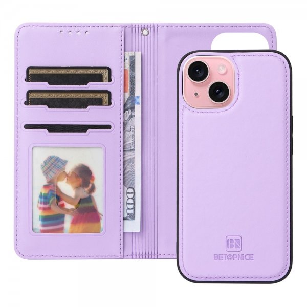 Betopnice iPhone 15 Fodral med Löstagbart Skal 005 Lila