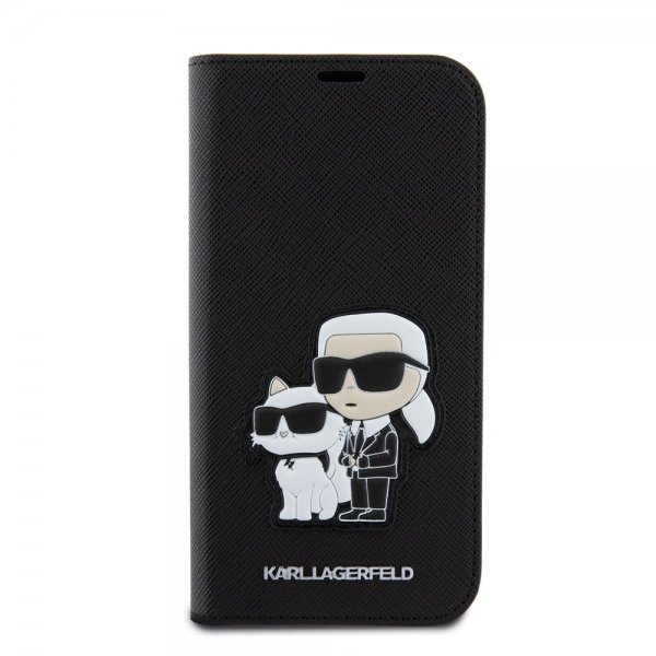 Karl Lagerfeld iPhone 15 Fodral NFT Karl & Choupette Patch Saffiano Svart