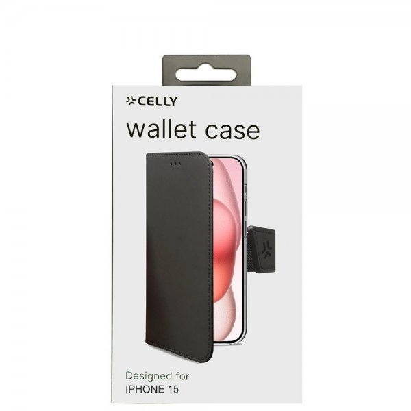 Celly iPhone 15 Fodral Wally Wallet Case Svart