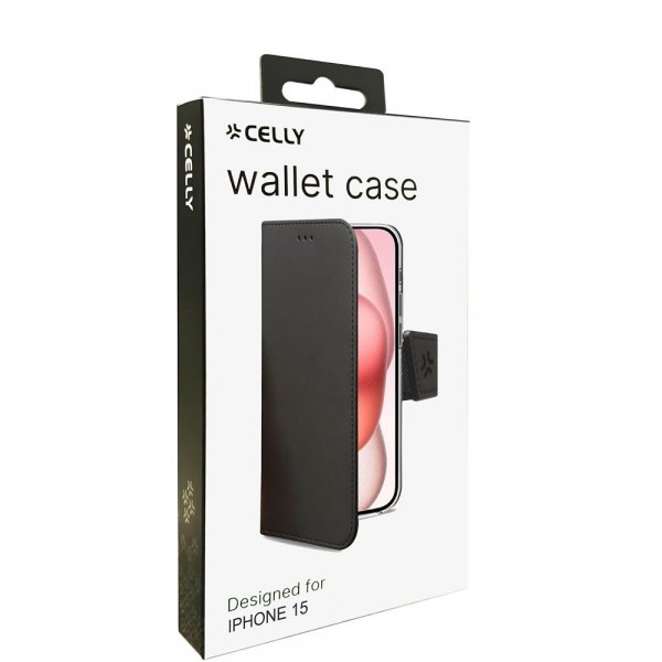 Celly iPhone 15 Fodral Wally Wallet Case Svart