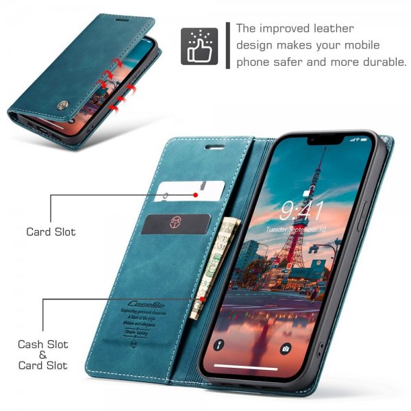 CaseMe iPhone 15 Plus Fodral Retro Flip Petrol