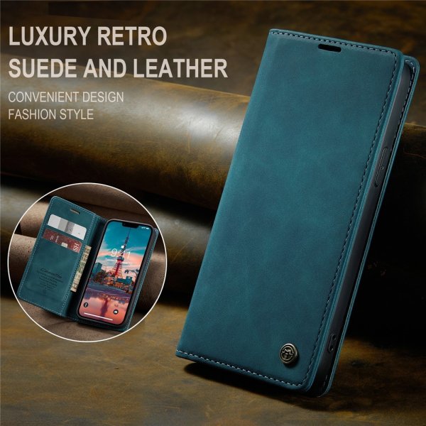 CaseMe iPhone 15 Plus Fodral Retro Flip Petrol