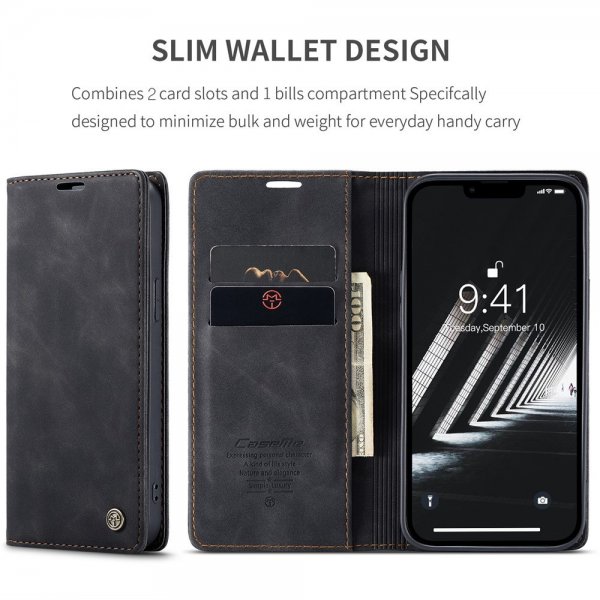 CaseMe iPhone 15 Plus Fodral Retro Flip Svart
