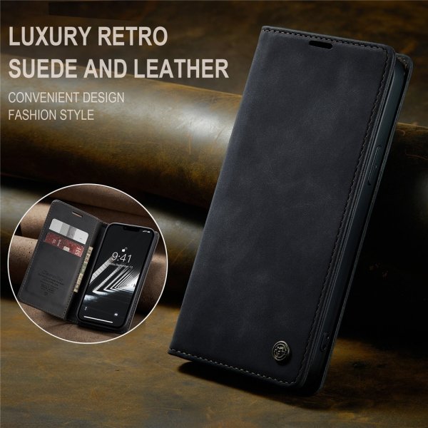 CaseMe iPhone 15 Plus Fodral Retro Flip Svart