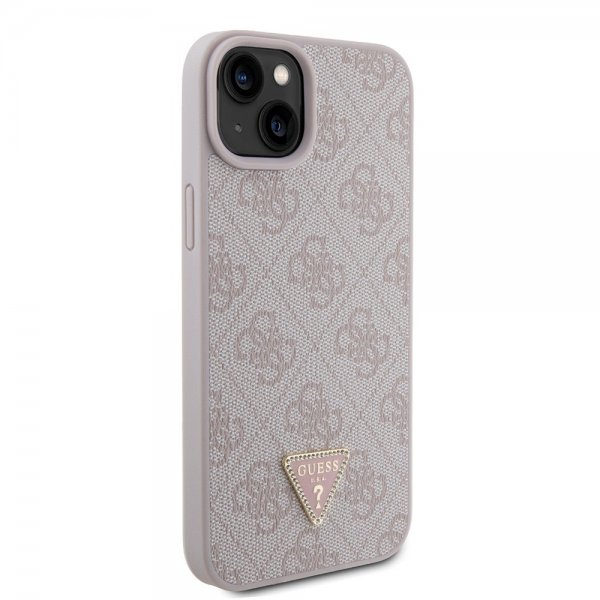 Guess iPhone 15 Plus Skal 4G Metal Triangle Strass Rosa