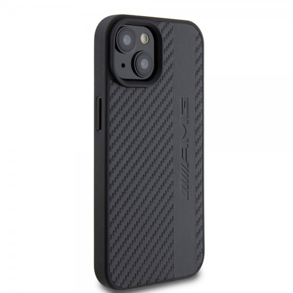 Mercedes Benz iPhone 15 Plus Skal Carbon Effect Leather Stripe AMG Svart