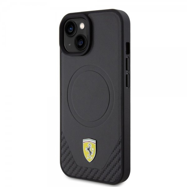 Ferrari iPhone 15 Plus Skal Carbon PU Leather MagSafe Svart