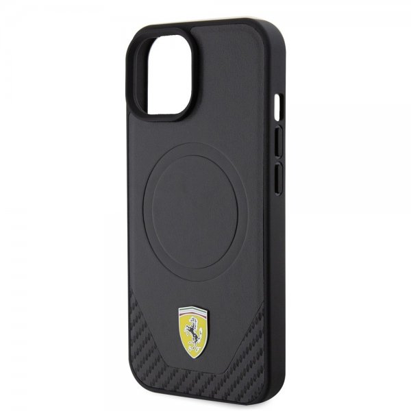 Ferrari iPhone 15 Plus Skal Carbon PU Leather MagSafe Svart