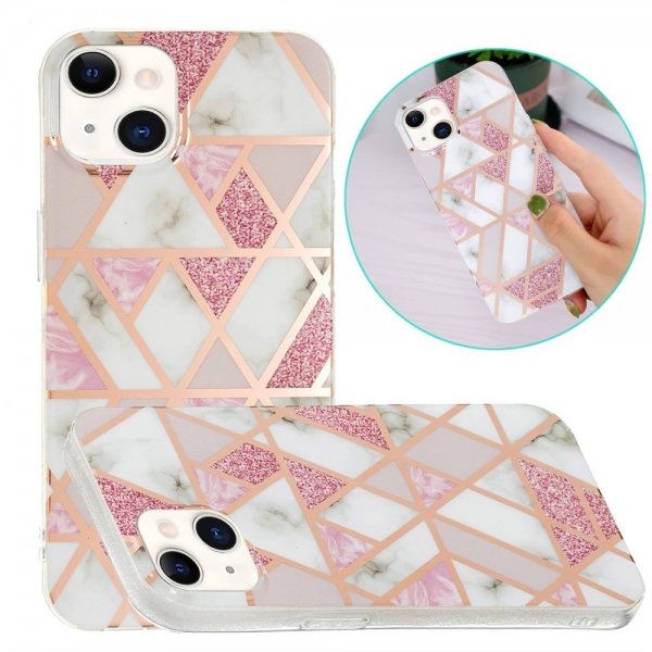iPhone 15 Plus Skal Marmormönster Rosa Grå