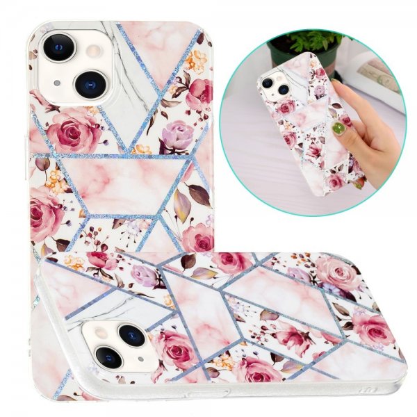 iPhone 15 Plus Skal Marmormönster Rosor Rosa
