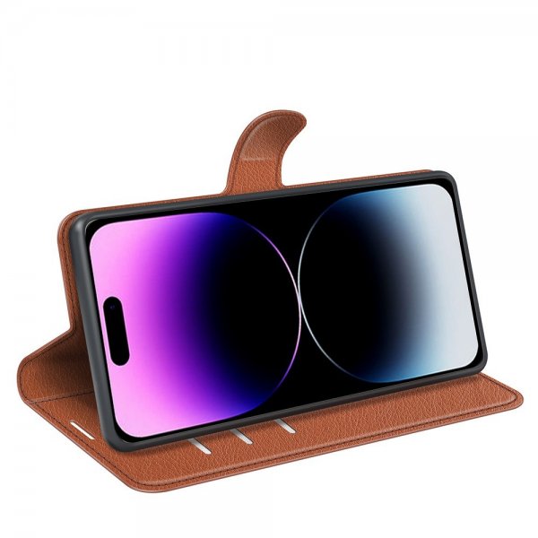 iPhone 15 Pro Fodral Litchi Brun