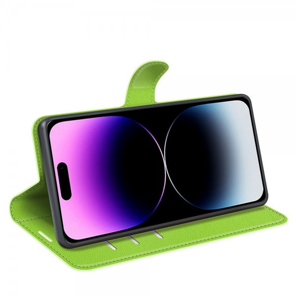 iPhone 15 Pro Fodral Litchi Grön
