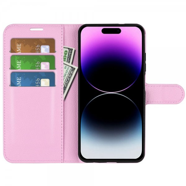 iPhone 15 Pro Fodral Litchi Rosa
