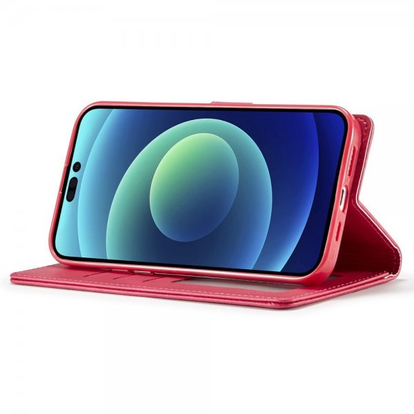 Lc.Imeeke iPhone 15 Pro Fodral med Kortfack Stativfunktion Magenta