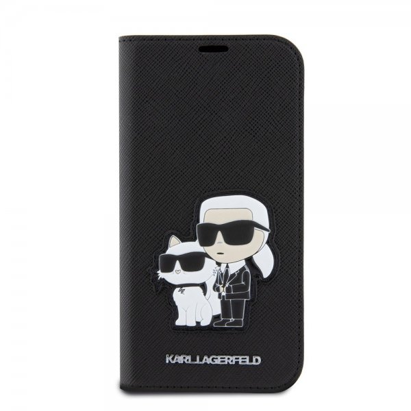 Karl Lagerfeld iPhone 15 Pro Fodral NFT Karl & Choupette Patch Saffiano Svart