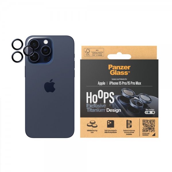 PanzerGlass iPhone 15 Pro/iPhone 15 Pro Max Kameraskydd Hoops Blue Titanium