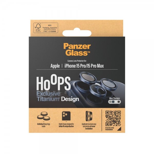 PanzerGlass iPhone 15 Pro/iPhone 15 Pro Max Kameraskydd Hoops Blue Titanium