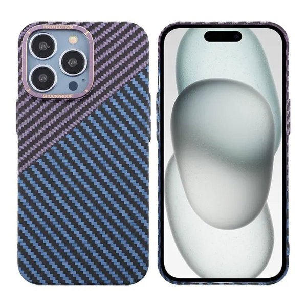 iPhone 15 Pro Max Skal Kolfibermönster Blå Lila