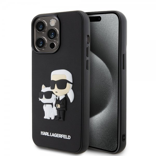 Karl Lagerfeld iPhone 15 Pro Max Skal 3D Rubber Karl & Choupette Svart