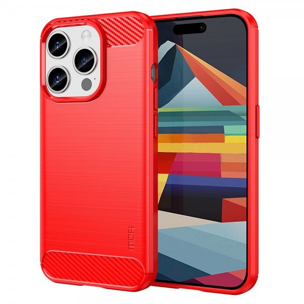 Mofi iPhone 15 Pro Max Skal Borstad Kolfibertextur Röd