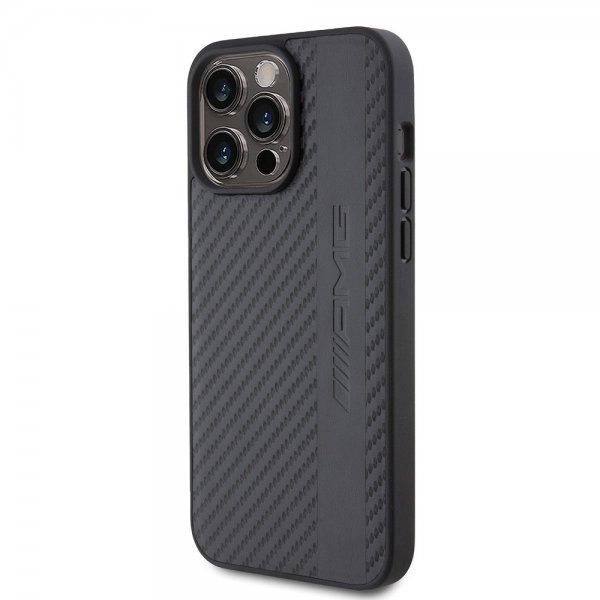 Mercedes Benz iPhone 15 Pro Max Skal Carbon Effect Leather Stripe AMG Svart