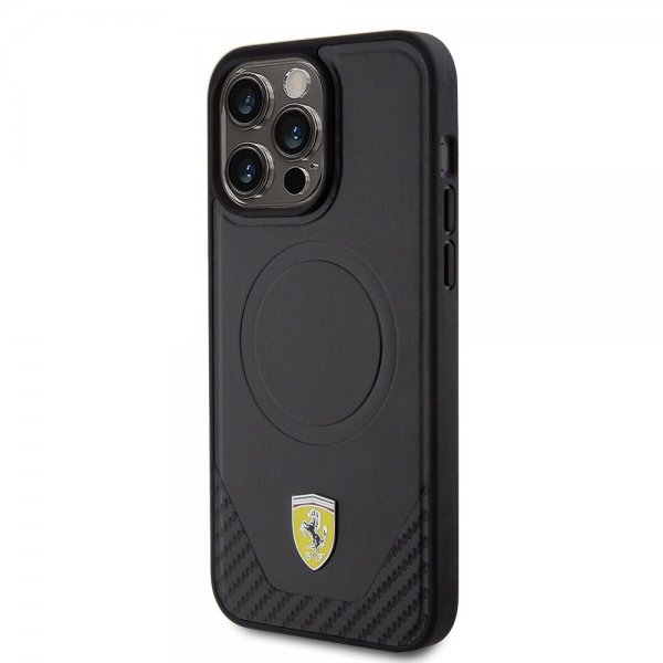 Ferrari iPhone 15 Pro Max Skal Carbon PU Leather MagSafe Svart
