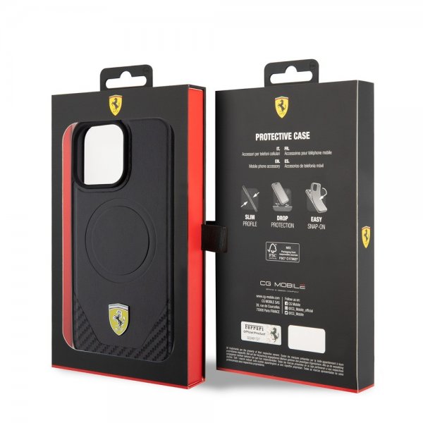 Ferrari iPhone 15 Pro Max Skal Carbon PU Leather MagSafe Svart