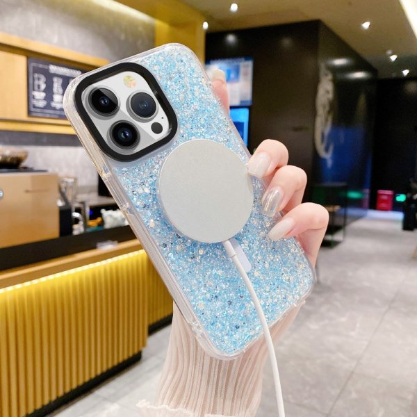 iPhone 15 Pro Max Skal Glitter MagSafe Blå