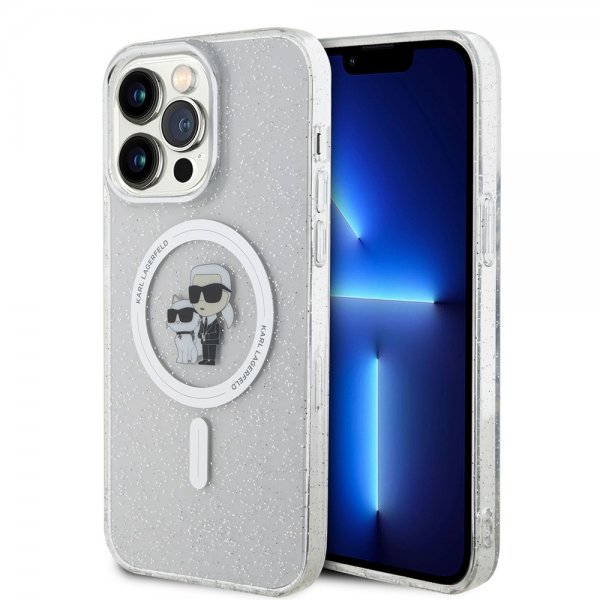 Karl Lagerfeld iPhone 15 Pro Max Skal Karl & Choupette Glitter MagSafe Transparent