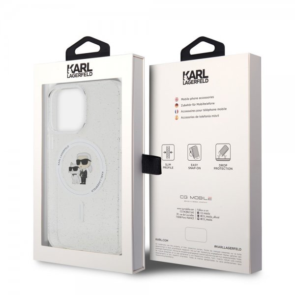Karl Lagerfeld iPhone 15 Pro Max Skal Karl & Choupette Glitter MagSafe Transparent
