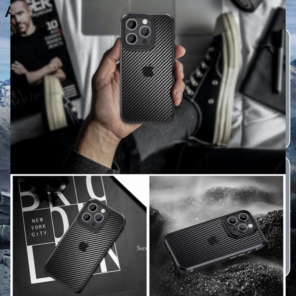 Ipaky iPhone 15 Pro Max Skal Kolfibermönster Blå