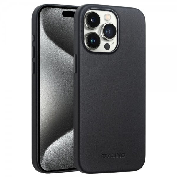 Qialino iPhone 15 Pro Max Skal Konstläder MagSafe Svart