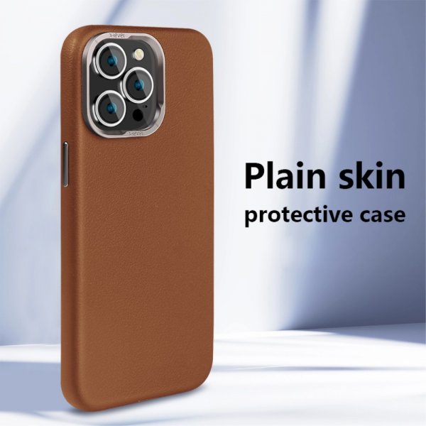 X-Level iPhone 15 Pro Max Skal Lädertextur MagSafe Brun