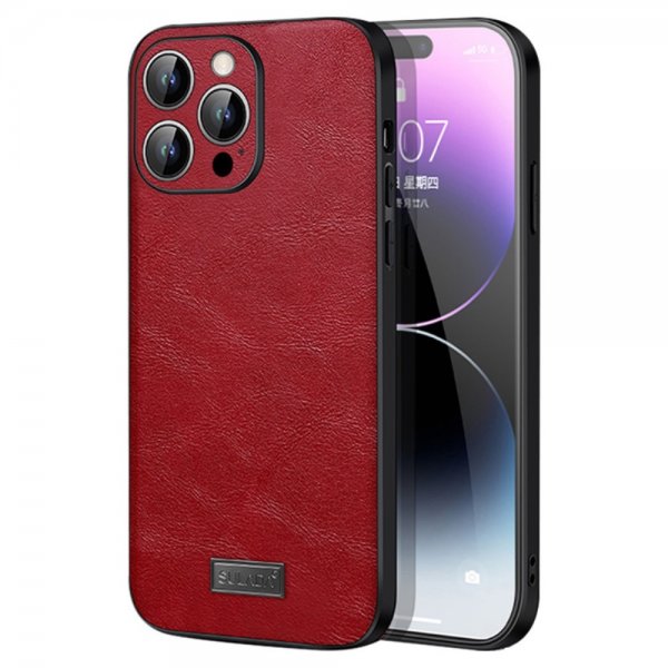 Sulada iPhone 15 Pro Max Skal Lädertextur Röd