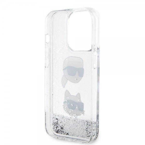 Karl Lagerfeld iPhone 15 Pro Max Skal Liquid Glitter Karl & Choupette Silver