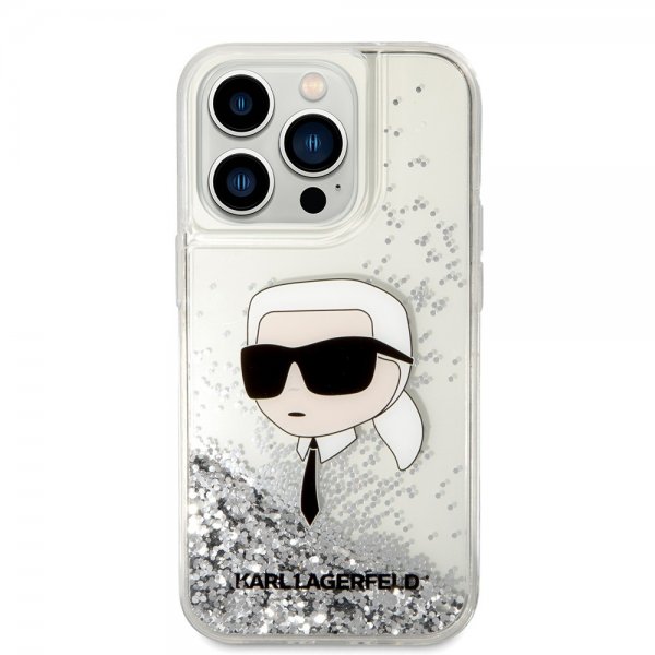 Karl Lagerfeld iPhone 15 Pro Max Skal Liquid Glitter NFT Karl Silver