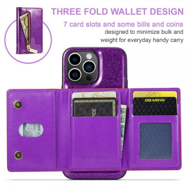 Dg.Ming iPhone 15 Pro Max Skal M3 Series Löstagbar Korthållare Glitter Lila