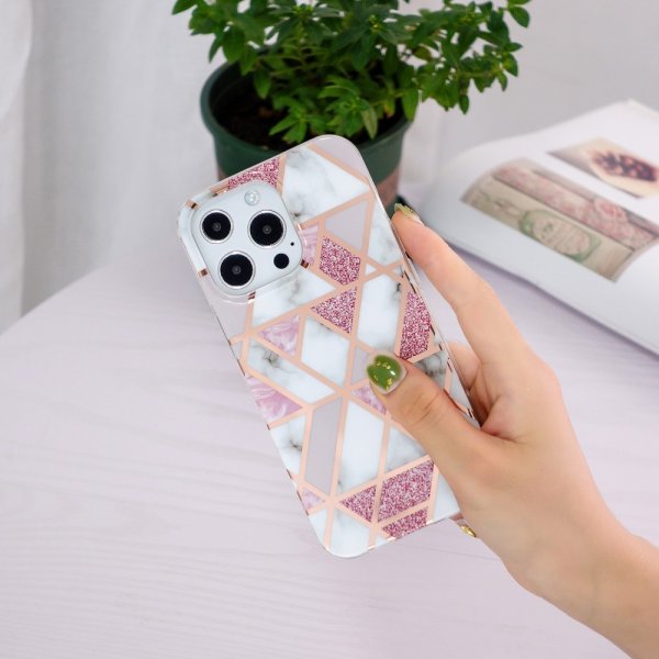 iPhone 15 Pro Max Skal Marmormönster Rosa Grå