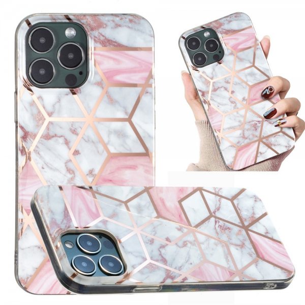 iPhone 15 Pro Max Skal Marmormönster Vit Rosa