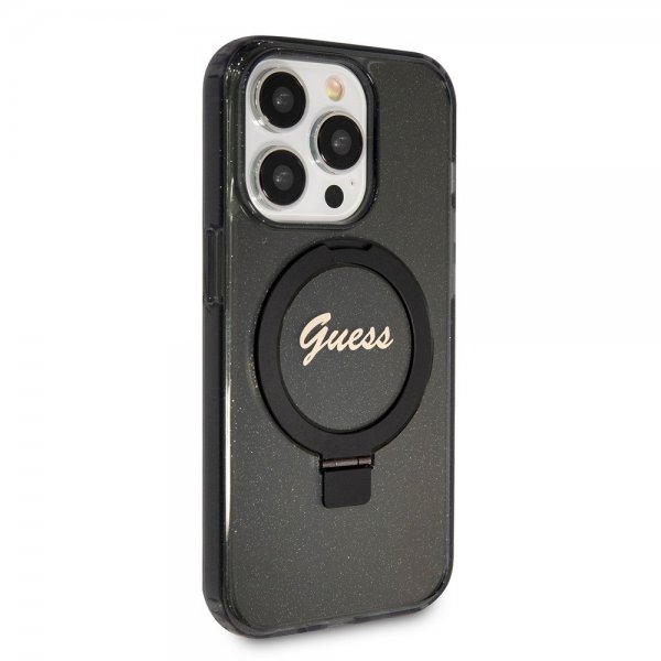 Guess iPhone 15 Pro Max Skal Ring Stand Glitter MagSafe Svart