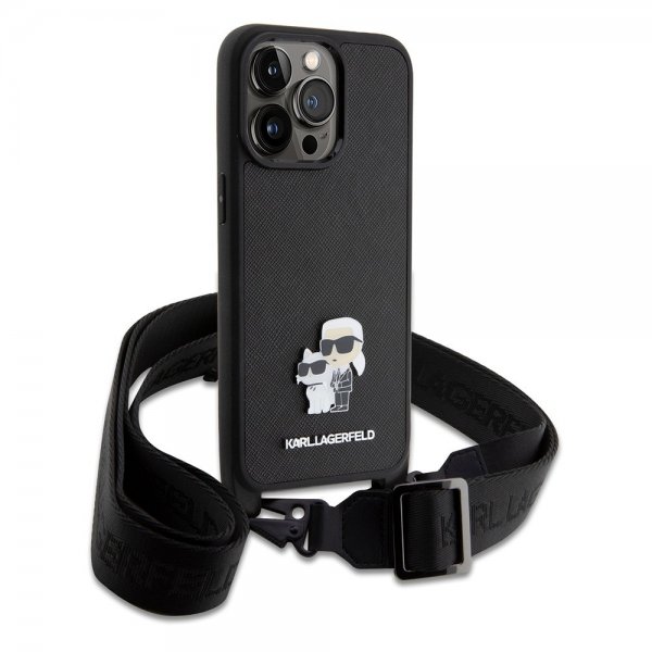 Karl Lagerfeld iPhone 15 Pro Max Skal Saffiano Karl & Choupette Crossbody Svart