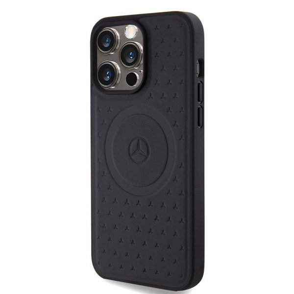 Mercedes Benz iPhone 15 Pro Max Skal Star Pattern MagSafe Svart