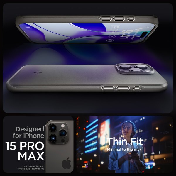 Spigen iPhone 15 Pro Max Skal Thin Fit Gunmetal