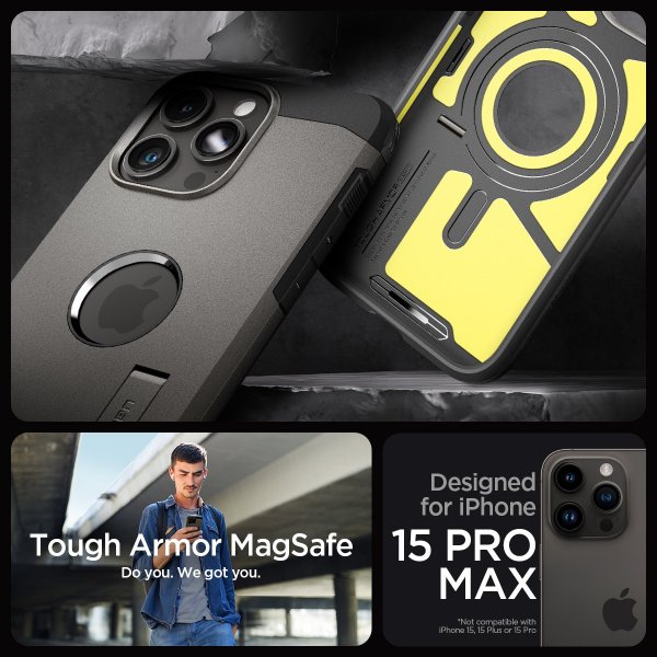Spigen iPhone 15 Pro Max Skal Tough Armor MagFit Gunmetal